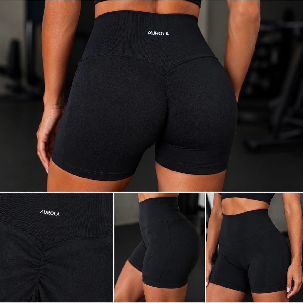 Aurola Black High Waisted Seamless Scrunch Butt Workout Shorts Women Size S